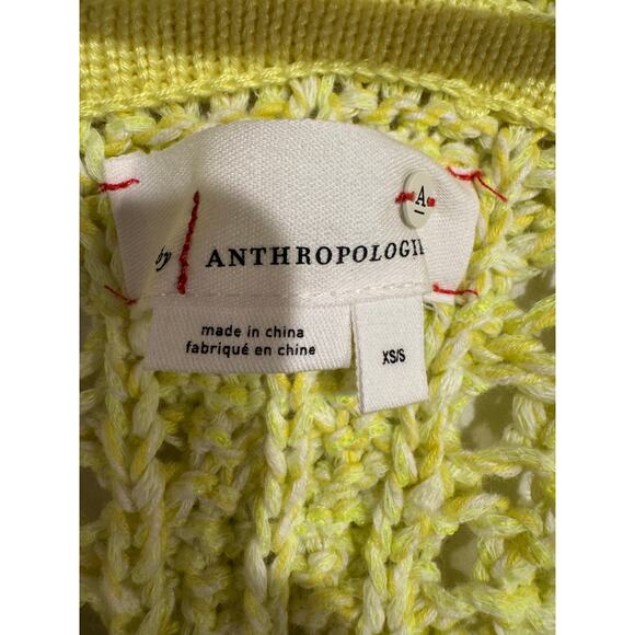 Anthropologie Serenity Loose Knit Lemon Neon Yellow Open Cardigan XS/S - Picture 6 of 8